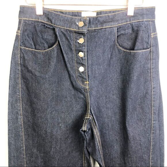 ZARA | NEW High Rise Button Fly Jeans Dark Wash Straight Leg Twisted Seam Size 6 - Picture 3 of 10